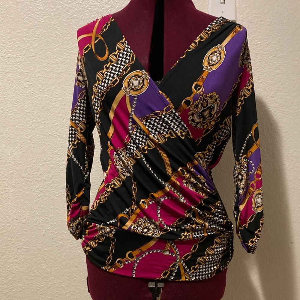 Cache Women's Wrap Blouse - Black, Purple, and Pink - Picture 2 of 2